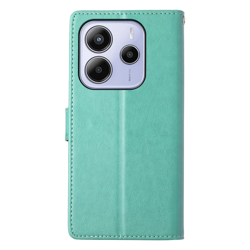 For Xiaomi Redmi Note 14 5G Wallet Case Butterfly Floral Imprint PU Leather Phone Cover with Wrist Strap - Green