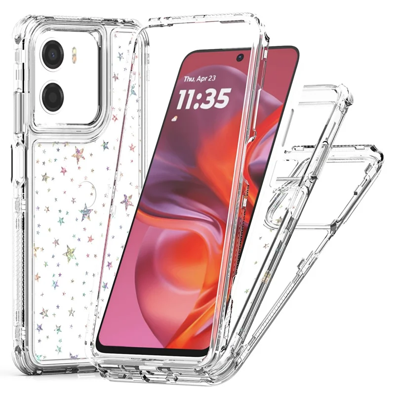 Чехол для Motorola Moto G05 4G / E15 4G, прозрачный акриловый ТПУ-гибридный чехол с лазерной печатью - Звезды