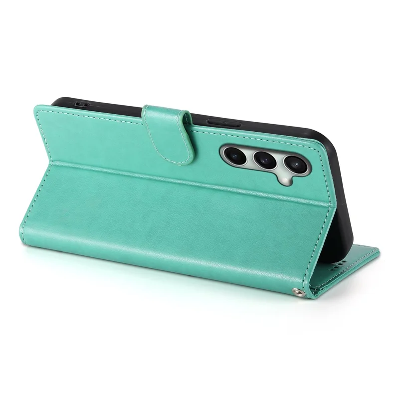 Funda tipo cartera para Samsung Galaxy S25 FE con diseño de mariposa floral, cubierta de teléfono de cuero PU con correa de muñeca - Verde