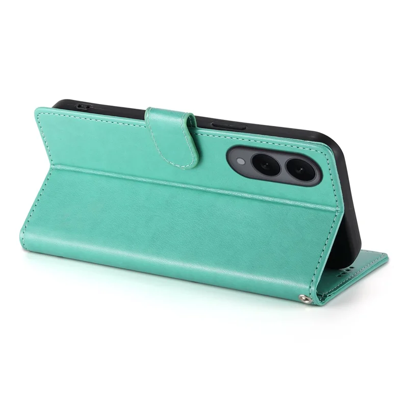 For Samsung Galaxy S25 Edge Wallet Case Butterfly Floral Imprint PU Leather Phone Cover with Wrist Strap - Green