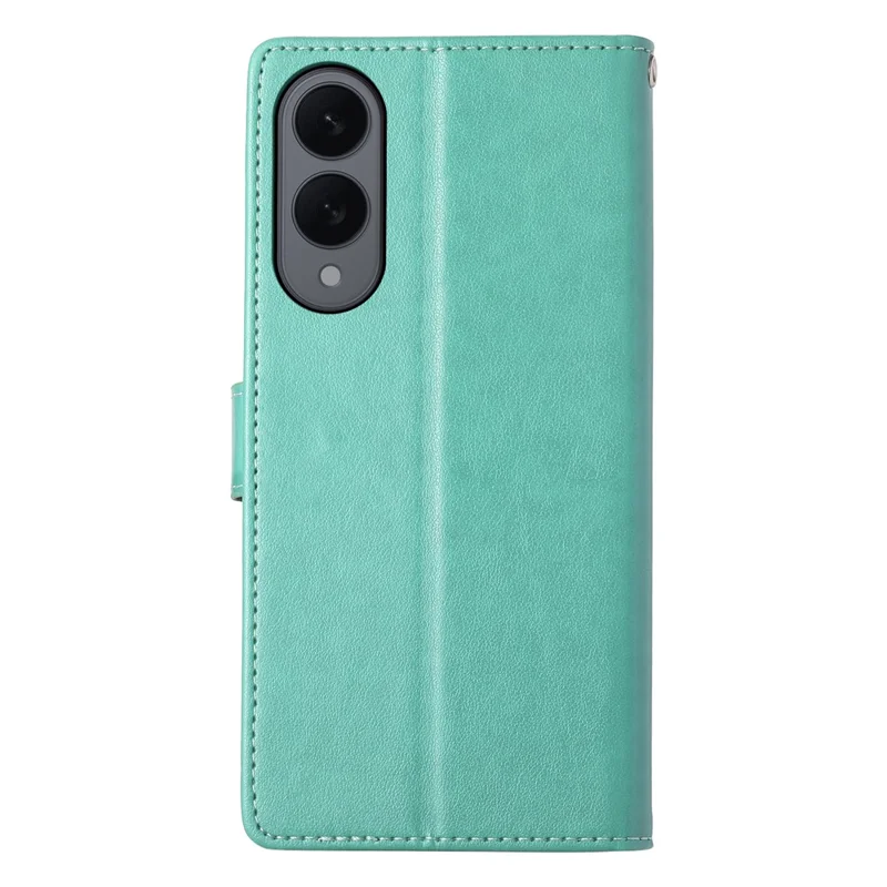For Samsung Galaxy S25 Edge Wallet Case Butterfly Floral Imprint PU Leather Phone Cover with Wrist Strap - Green