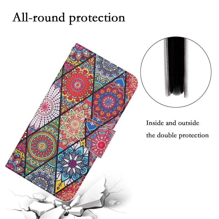 For Samsung Galaxy A14 5G / 4G Cross Texture PU Leather Flip Stand Case Wallet Phone Cover with Strap - Rhombus  /  Totem