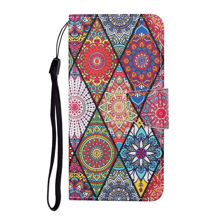 For Samsung Galaxy A14 5G / 4G Cross Texture PU Leather Flip Stand Case Wallet Phone Cover with Strap - Rhombus  /  Totem