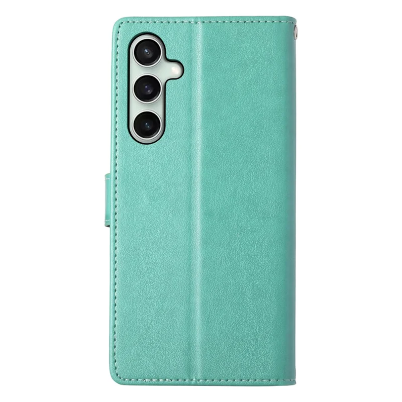 Funda tipo cartera para Samsung Galaxy S24 FE con estampado de mariposa y flores, de piel sintética (PU), con correa para la muñeca - Verde
