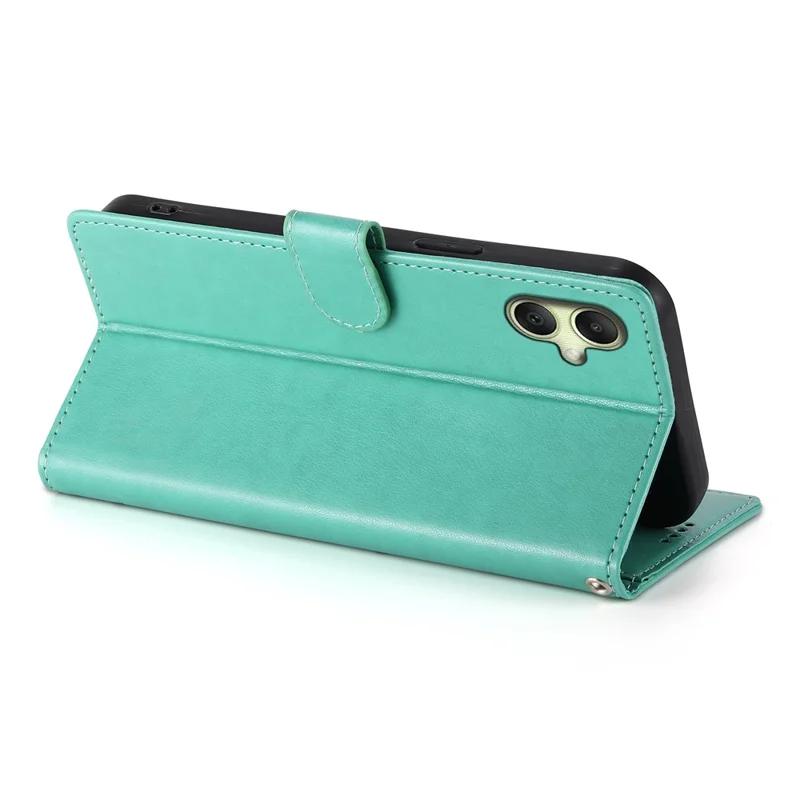 Funda tipo cartera para Samsung Galaxy A06 5G / 4G con estampado de mariposas y flores, de cuero sintético, con correa de muñeca - Verde