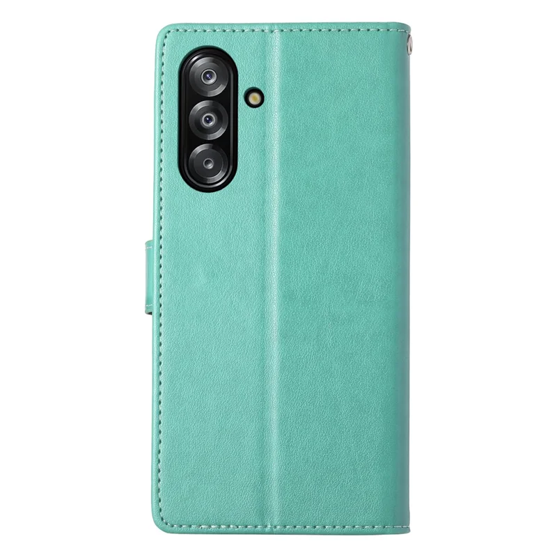 For Samsung Galaxy A26 5G Wallet Case Butterfly Floral Imprint PU Leather Phone Cover with Wrist Strap - Green