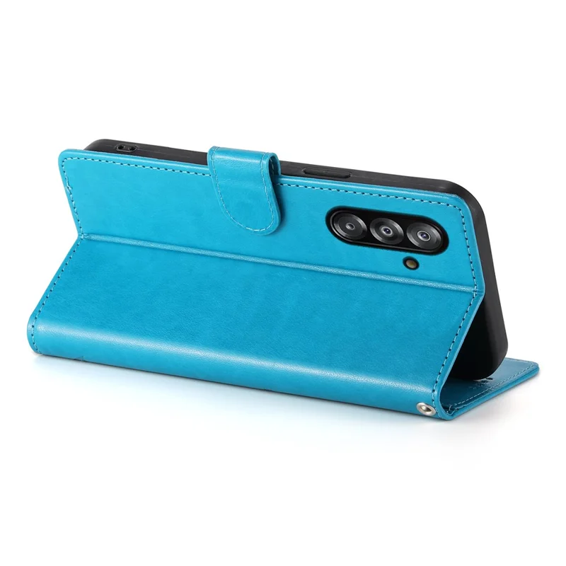 For Samsung Galaxy A26 5G Wallet Case Butterfly Floral Imprint PU Leather Phone Cover with Wrist Strap - Blue
