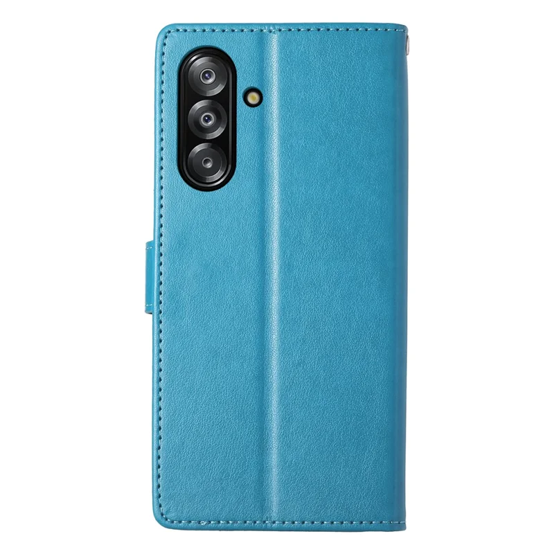 For Samsung Galaxy A26 5G Wallet Case Butterfly Floral Imprint PU Leather Phone Cover with Wrist Strap - Blue