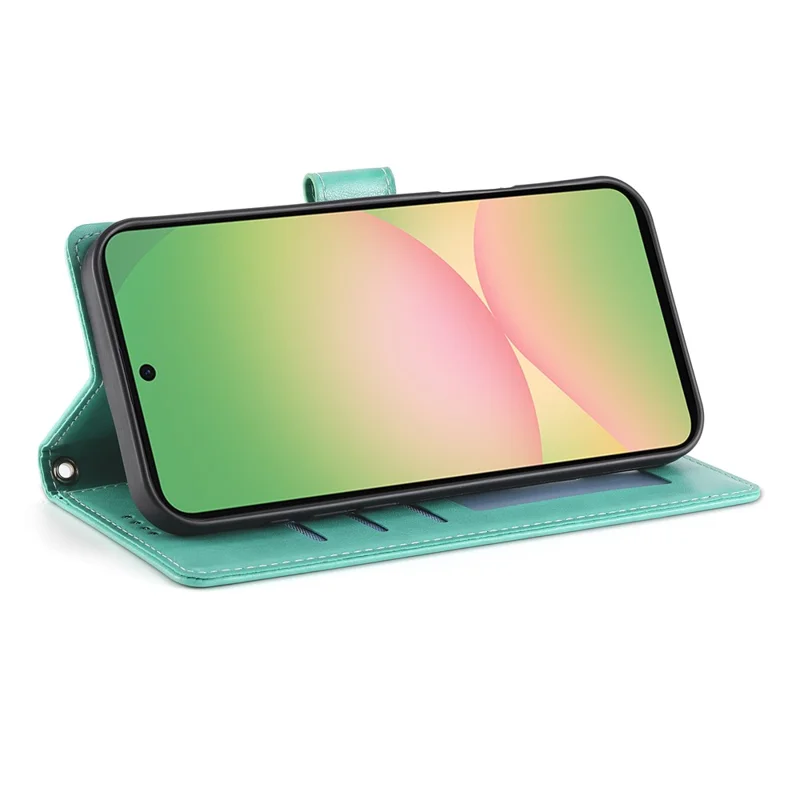 Funda tipo cartera para Samsung Galaxy A36 5G con diseño de mariposas florales, de piel sintética, con correa de muñeca - Verde
