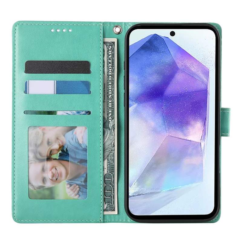 Per Samsung Galaxy A16 5G / 4G Cover a Portafoglio con Farfalle e Stampa Floreale in Pelle PU con Cinturino da Polso - Verde