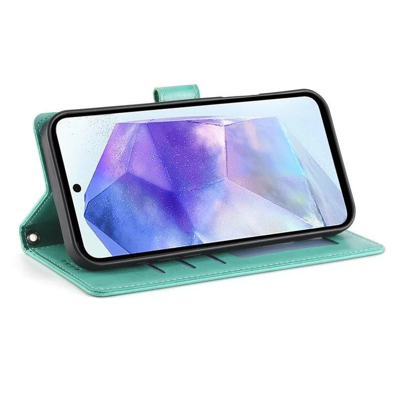 Per Samsung Galaxy A16 5G / 4G Cover a Portafoglio con Farfalle e Stampa Floreale in Pelle PU con Cinturino da Polso - Verde