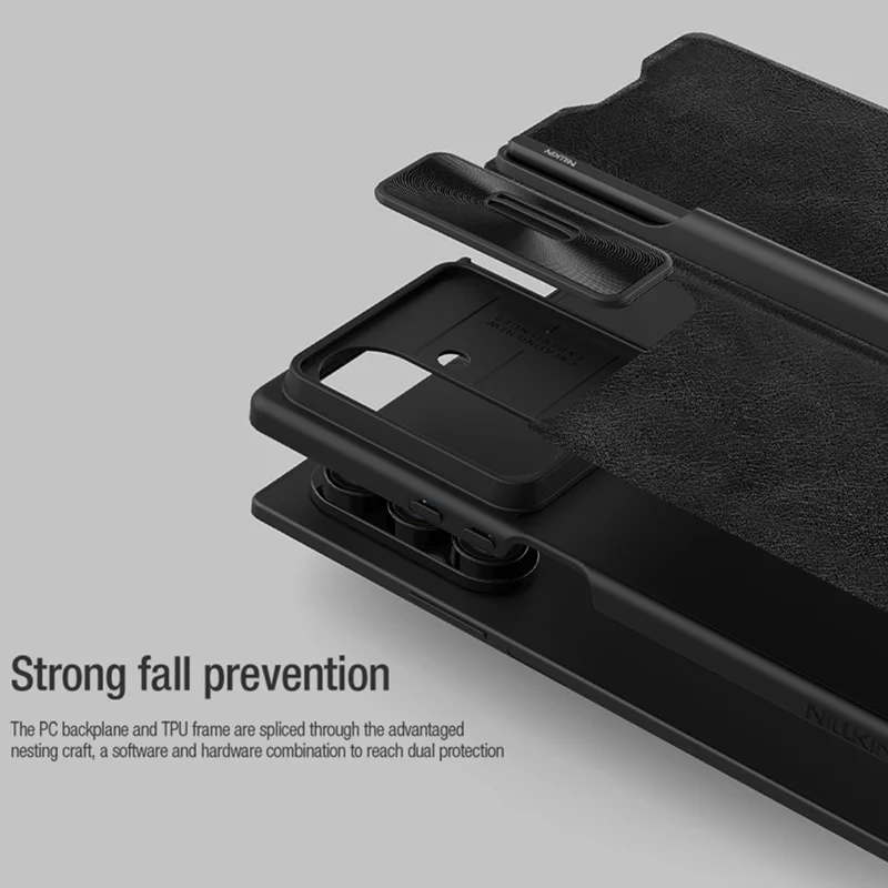 NILLKIN Qin Pro Series for Samsung Galaxy Z Fold7 5G Case with Card Slots Leather Phone Cover with Stylus - Black
