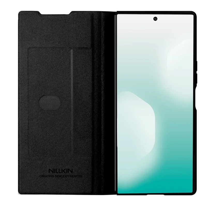 NILLKIN Qin Pro Series for Samsung Galaxy Z Fold7 5G Case with Card Slots Leather Phone Cover with Stylus - Black