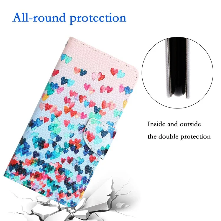 Для Samsung Galaxy A14 5G / 4G Cross Texture Anti-drop PU Leather Cover Pattern Printing Stand Wallet Phone Case - Love Heart