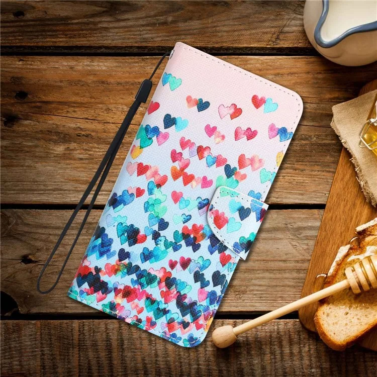 Для Samsung Galaxy A14 5G / 4G Cross Texture Anti-drop PU Leather Cover Pattern Printing Stand Wallet Phone Case - Love Heart