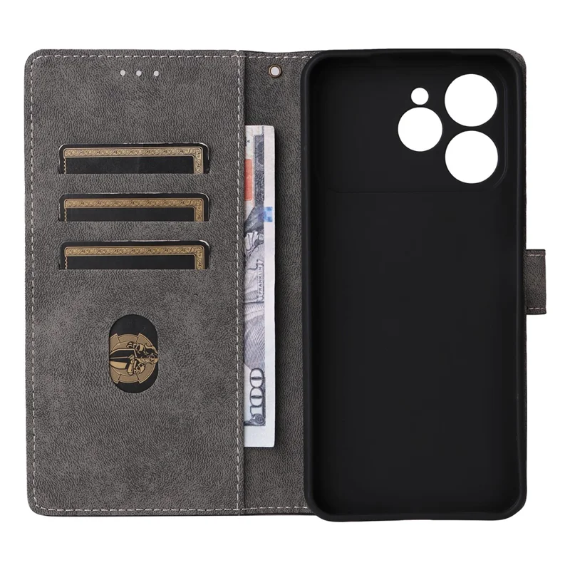 For TECNO Spark 40 4G Case Wallet RFID Blocking PU Leather Phone Cover Stand with Strap - Black