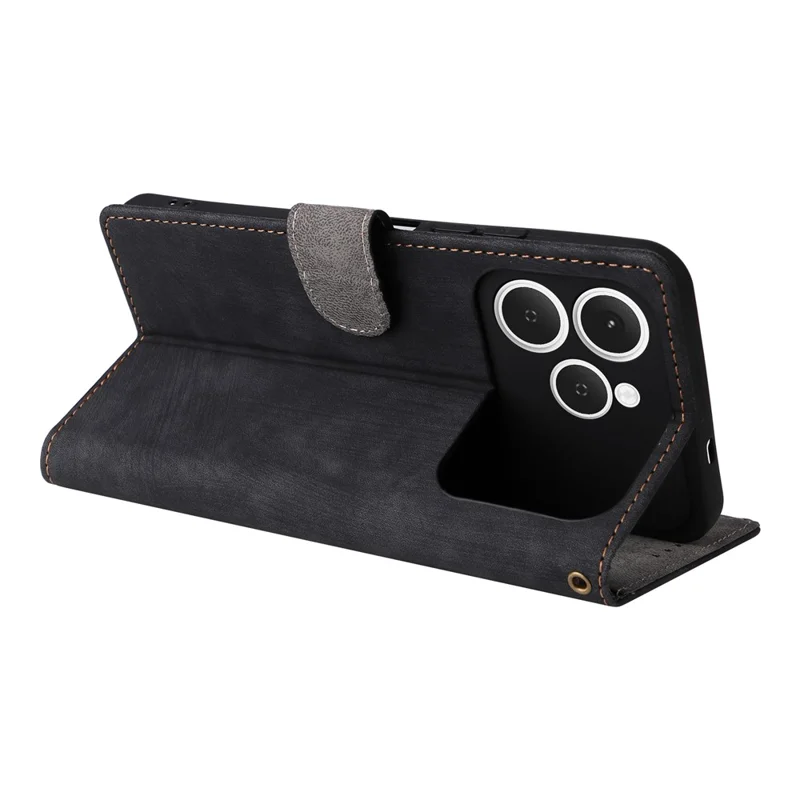 For TECNO Spark 40 4G Case Wallet RFID Blocking PU Leather Phone Cover Stand with Strap - Black