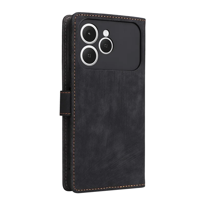 For TECNO Spark 40 4G Case Wallet RFID Blocking PU Leather Phone Cover Stand with Strap - Black