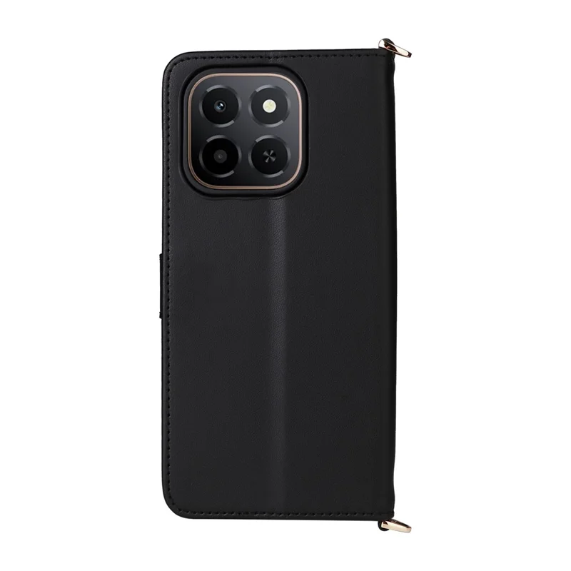 Étui For Honor X6c 4G avec Bandoulière / Dragonne en Cuir Support Portefeuille pour Téléphone - Noir