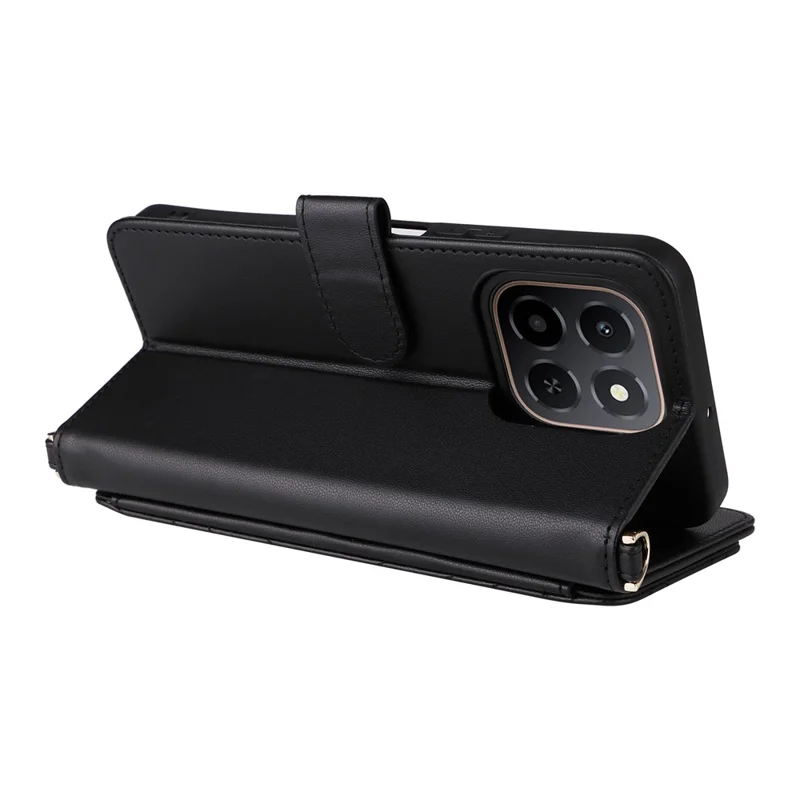 Étui For Honor X6c 4G avec Bandoulière / Dragonne en Cuir Support Portefeuille pour Téléphone - Noir