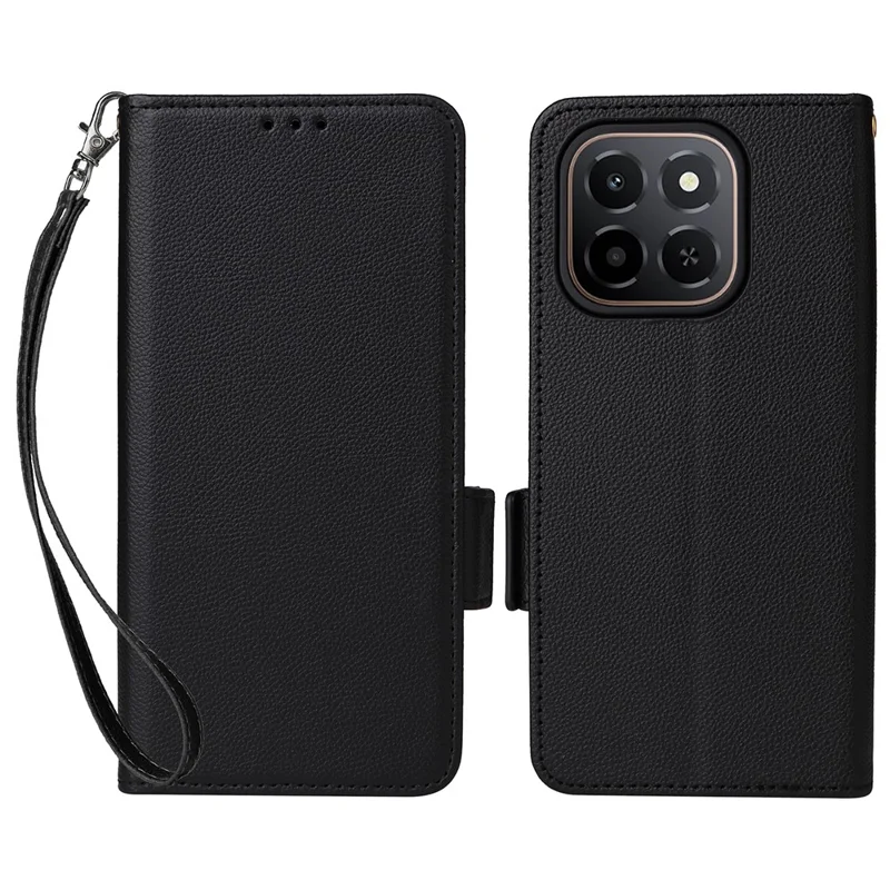 Pour Honor X6c 4G Étui avec dragonne Texture de litchi Housse de téléphone en cuir PU - Noir