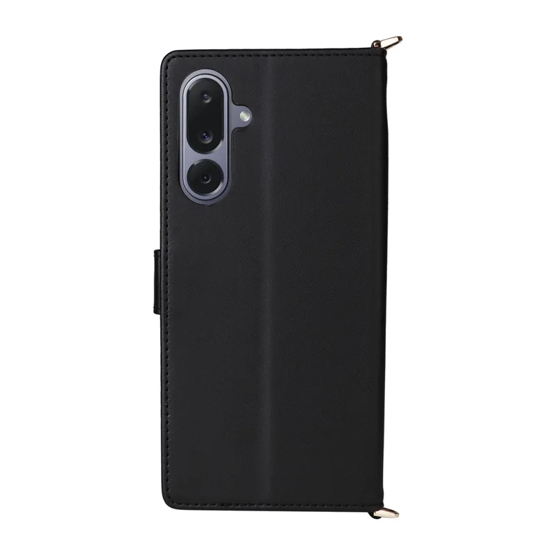 Чехол для Samsung Galaxy M36 5G с ремешком на плечо / запястье Кожаный чехол-книжка для телефона - черный
