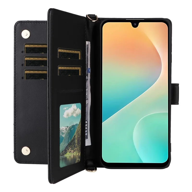 Чехол для Samsung Galaxy M36 5G с ремешком на плечо / запястье Кожаный чехол-книжка для телефона - черный