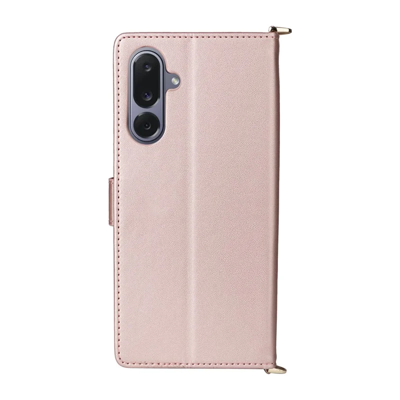 For Samsung Galaxy M36 5G Case with Shoulder / Wrist Strap Leather Phone Cover Stand Wallet - Pink