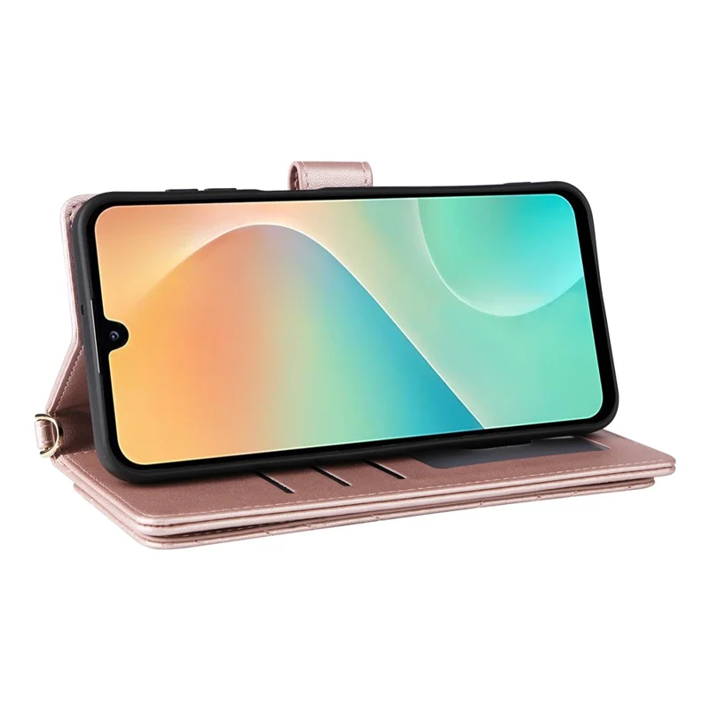 For Samsung Galaxy M36 5G Case with Shoulder / Wrist Strap Leather Phone Cover Stand Wallet - Pink