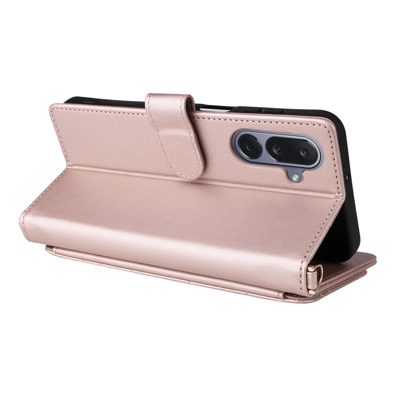 For Samsung Galaxy M36 5G Case with Shoulder / Wrist Strap Leather Phone Cover Stand Wallet - Pink
