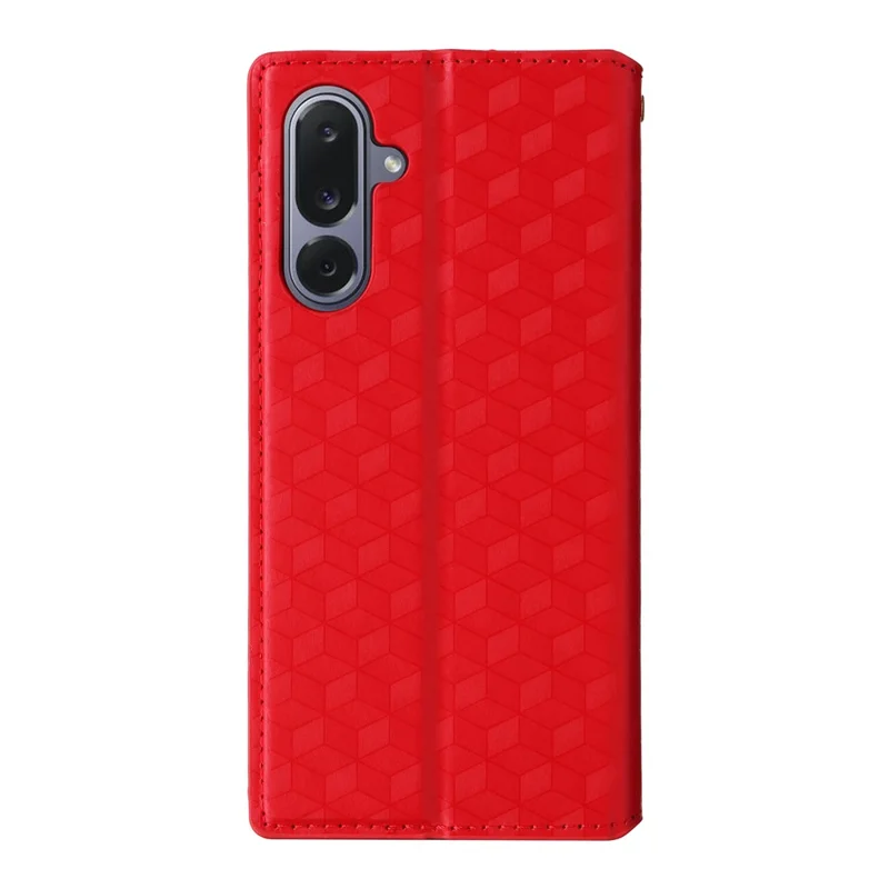 For Samsung Galaxy M36 5G Case Wallet Rhombus Imprinted Leather Phone Cover - Red