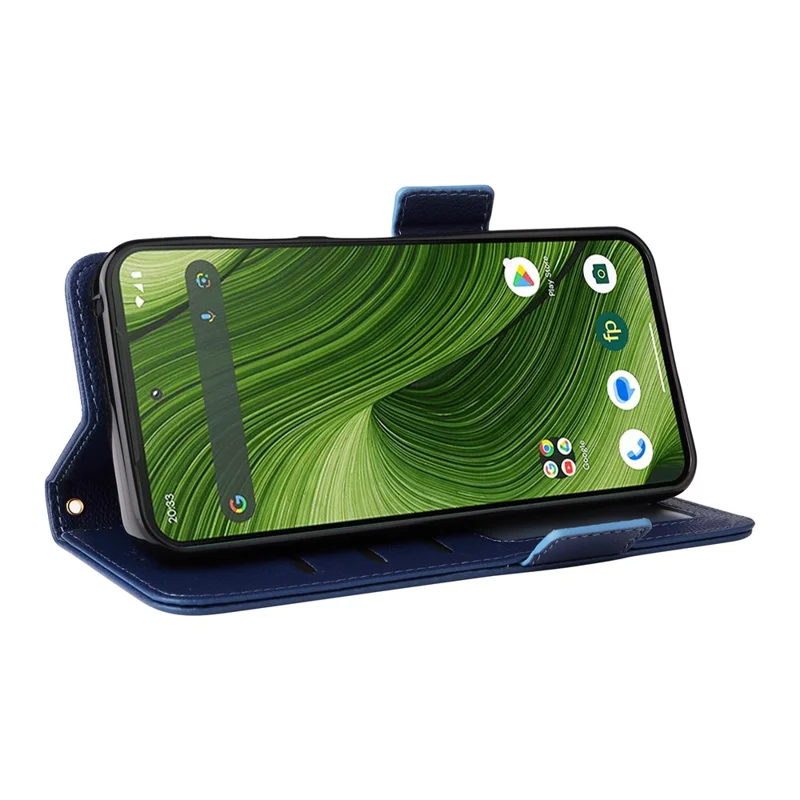 For Fairphone 6 Case with Wrist Strap Litchi Texture PU Leather Wallet Phone Cover - Dark Blue