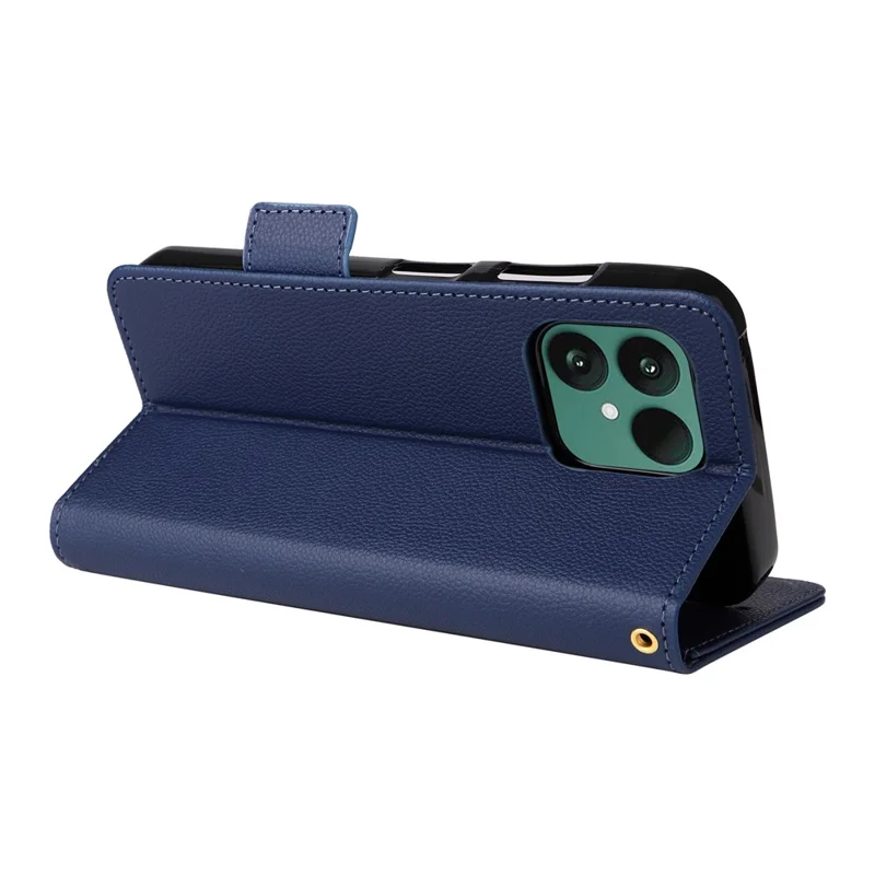 For Fairphone 6 Case with Wrist Strap Litchi Texture PU Leather Wallet Phone Cover - Dark Blue