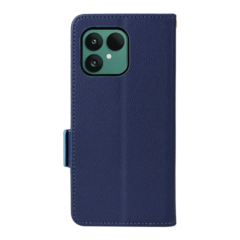 For Fairphone 6 Case with Wrist Strap Litchi Texture PU Leather Wallet Phone Cover - Dark Blue
