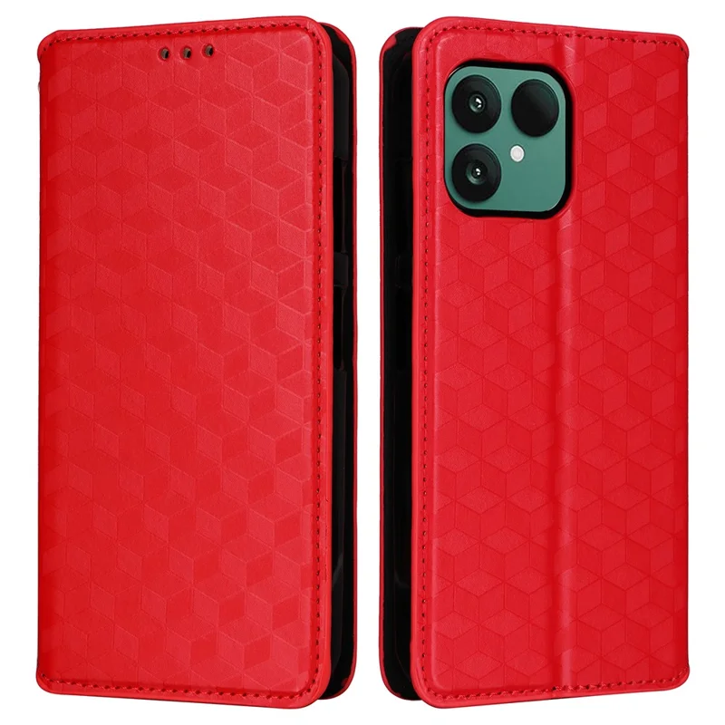 Für Fairphone 6 Hülle Brieftasche Rhombus Prägung Leder Telefonhülle - Rot