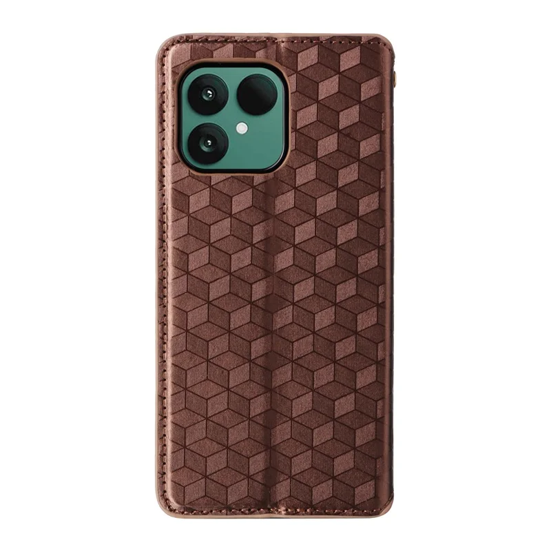 For Fairphone 6 Case Wallet Rhombus Imprinted Leather Phone Cover - Brown