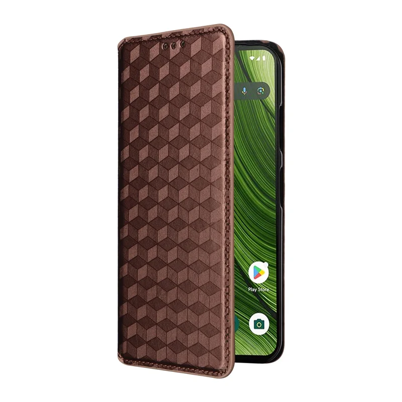 For Fairphone 6 Case Wallet Rhombus Imprinted Leather Phone Cover - Brown