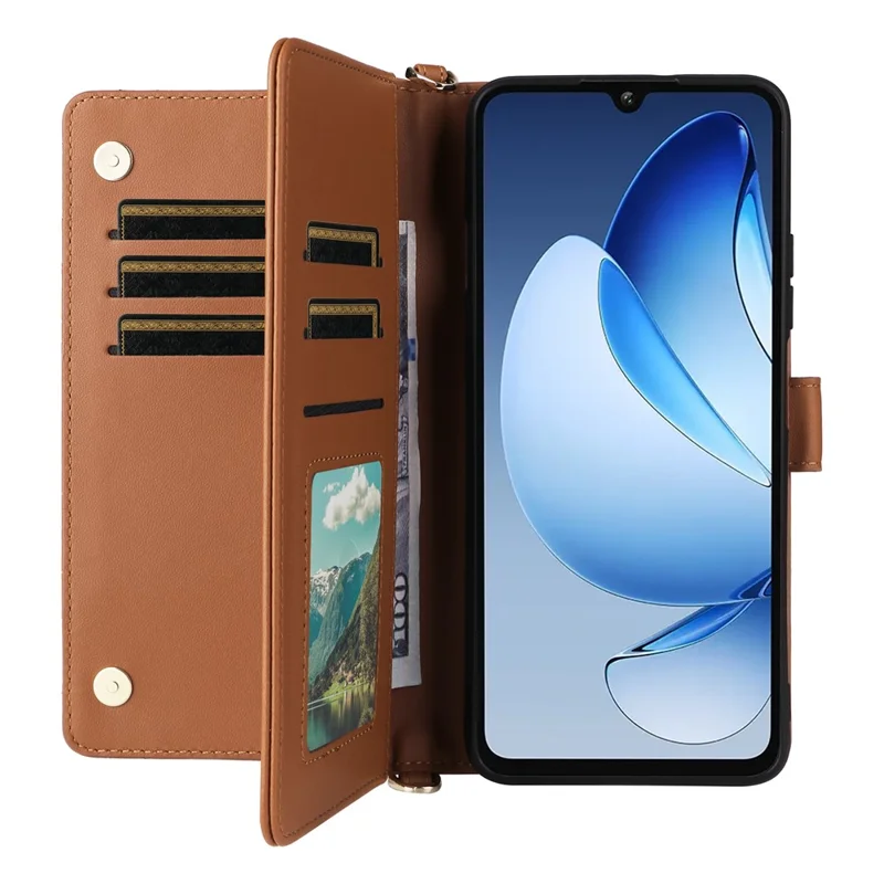 Pour Oukitel C60 / C60 Pro Étui avec Bandoulière / Dragonne en Cuir Support de Téléphone Portefeuille - Marron