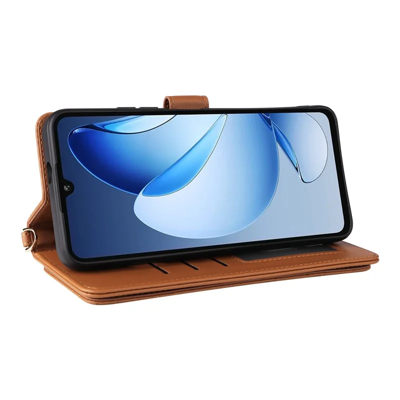 Pour Oukitel C60 / C60 Pro Étui avec Bandoulière / Dragonne en Cuir Support de Téléphone Portefeuille - Marron