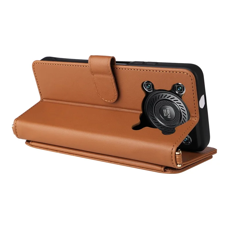 Pour Oukitel C60 / C60 Pro Étui avec Bandoulière / Dragonne en Cuir Support de Téléphone Portefeuille - Marron