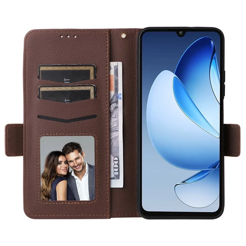 Étui pour Oukitel C60 / C60 Pro avec Bracelet Texture de Cuir Litchi Portefeuille Housse de Téléphone - Marron