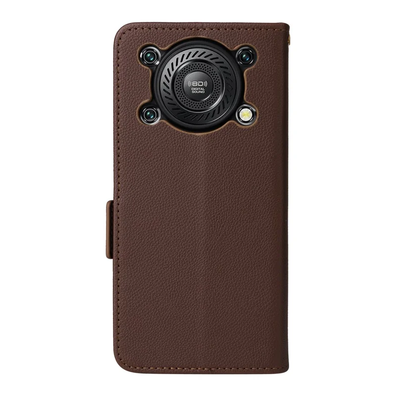 Étui pour Oukitel C60 / C60 Pro avec Bracelet Texture de Cuir Litchi Portefeuille Housse de Téléphone - Marron