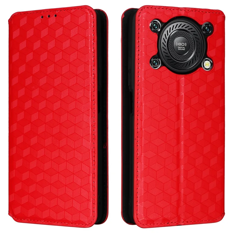 For Oukitel C60 Pro  /  C60 Case Wallet Rhombus Imprinted Leather Phone Cover - Red