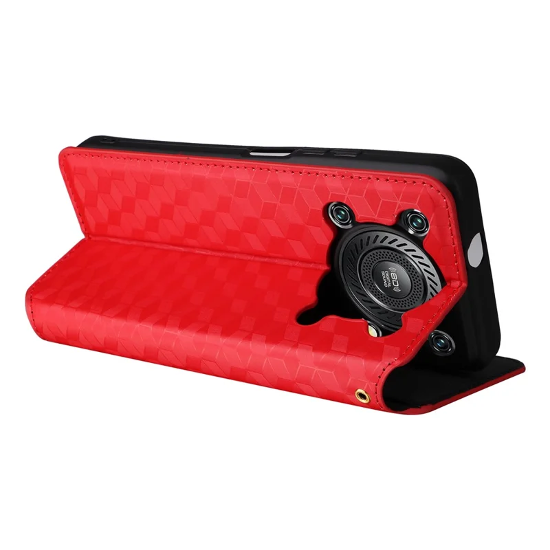 For Oukitel C60 Pro  /  C60 Case Wallet Rhombus Imprinted Leather Phone Cover - Red