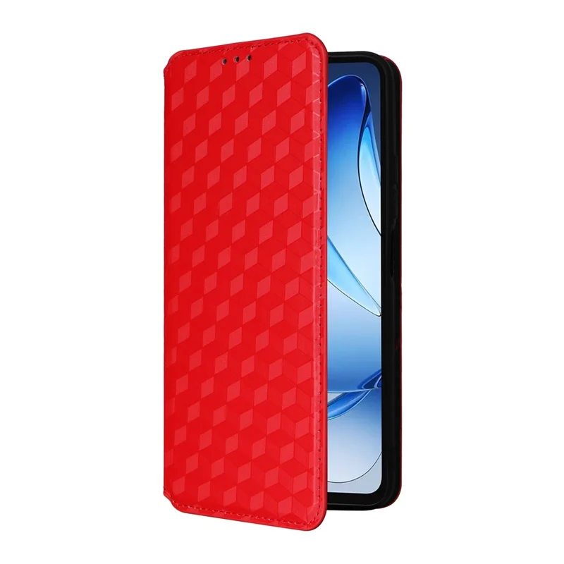 For Oukitel C60 Pro  /  C60 Case Wallet Rhombus Imprinted Leather Phone Cover - Red