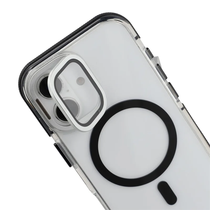 Capa Magnética para iPhone 16 em TPU e Acrílico Transparente com Protetor de Lente e Suporte - Preto