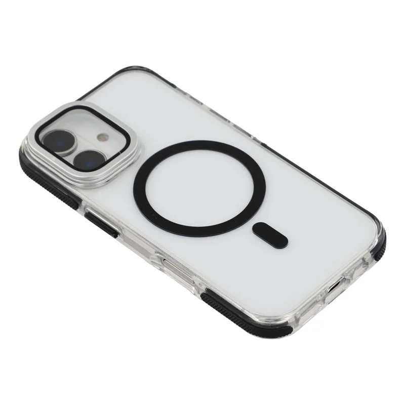 For iPhone 16 Plus Magnetic Case TPU Acrylic Clear Phone Back Cover with Lens Protector Kickstand - Black