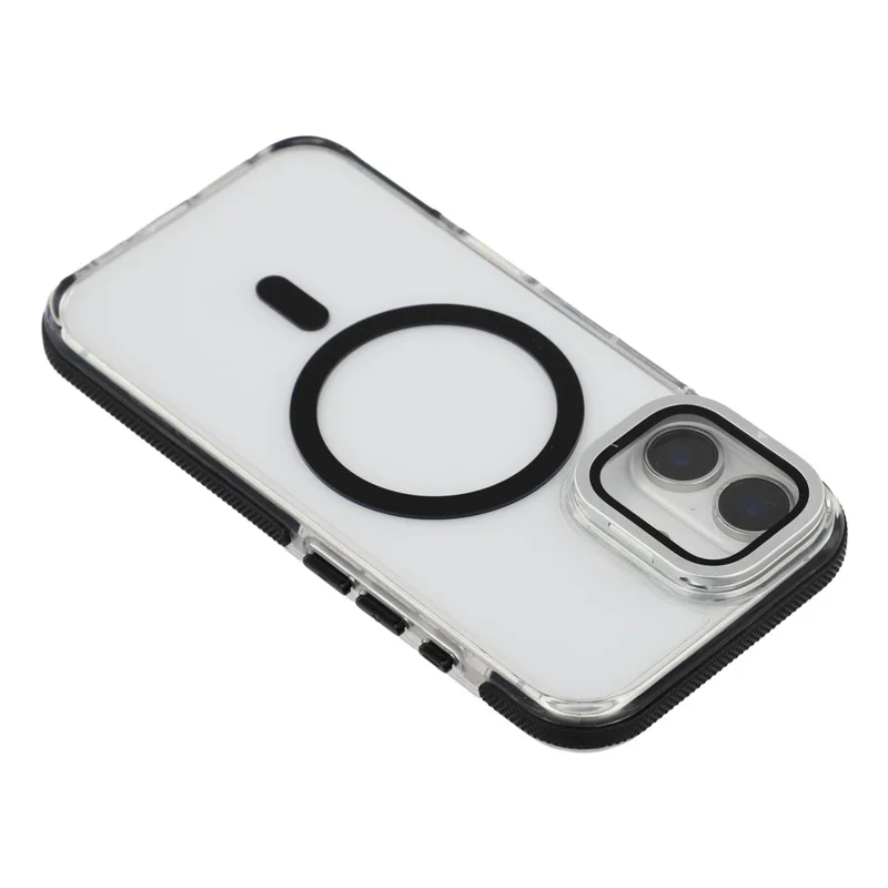For iPhone 16 Plus Magnetic Case TPU Acrylic Clear Phone Back Cover with Lens Protector Kickstand - Black