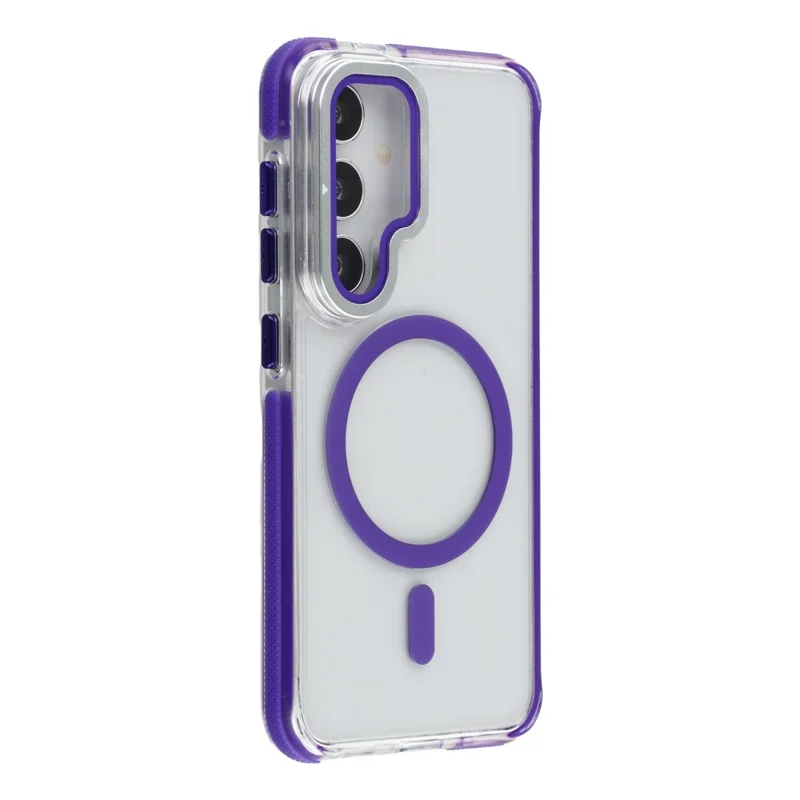 For Samsung Galaxy S25  /  S24 Magnetic Case TPU Acrylic Clear Phone Back Cover with Lens Protector Kickstand - Purple