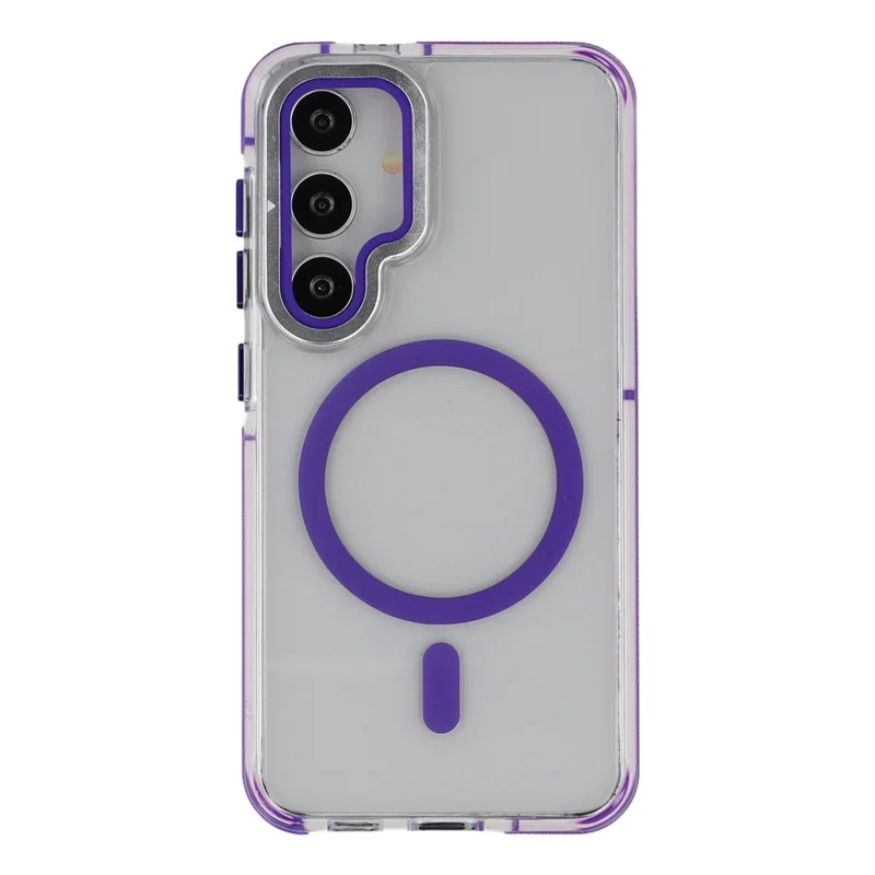 For Samsung Galaxy S25  /  S24 Magnetic Case TPU Acrylic Clear Phone Back Cover with Lens Protector Kickstand - Purple